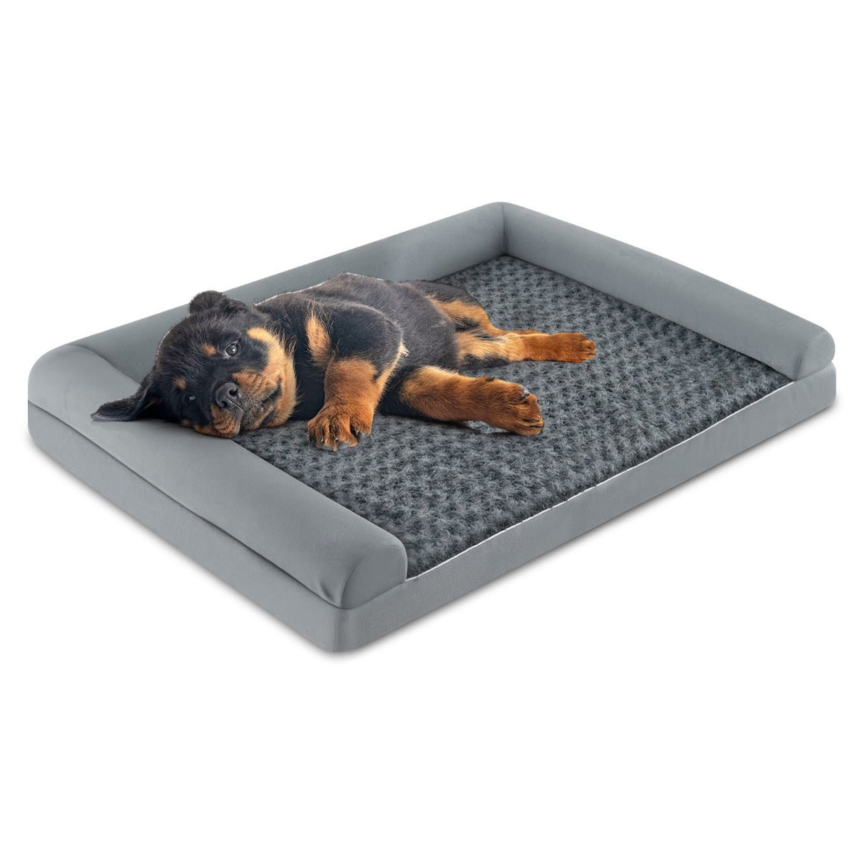 LIVSK Orthopedisch Hondenbed - Eivormig Schuimkussen - Driedelige Rand - Waterdichte Hoes - Tot 50 kg - 122 x 89 x 18 cm - Grijs