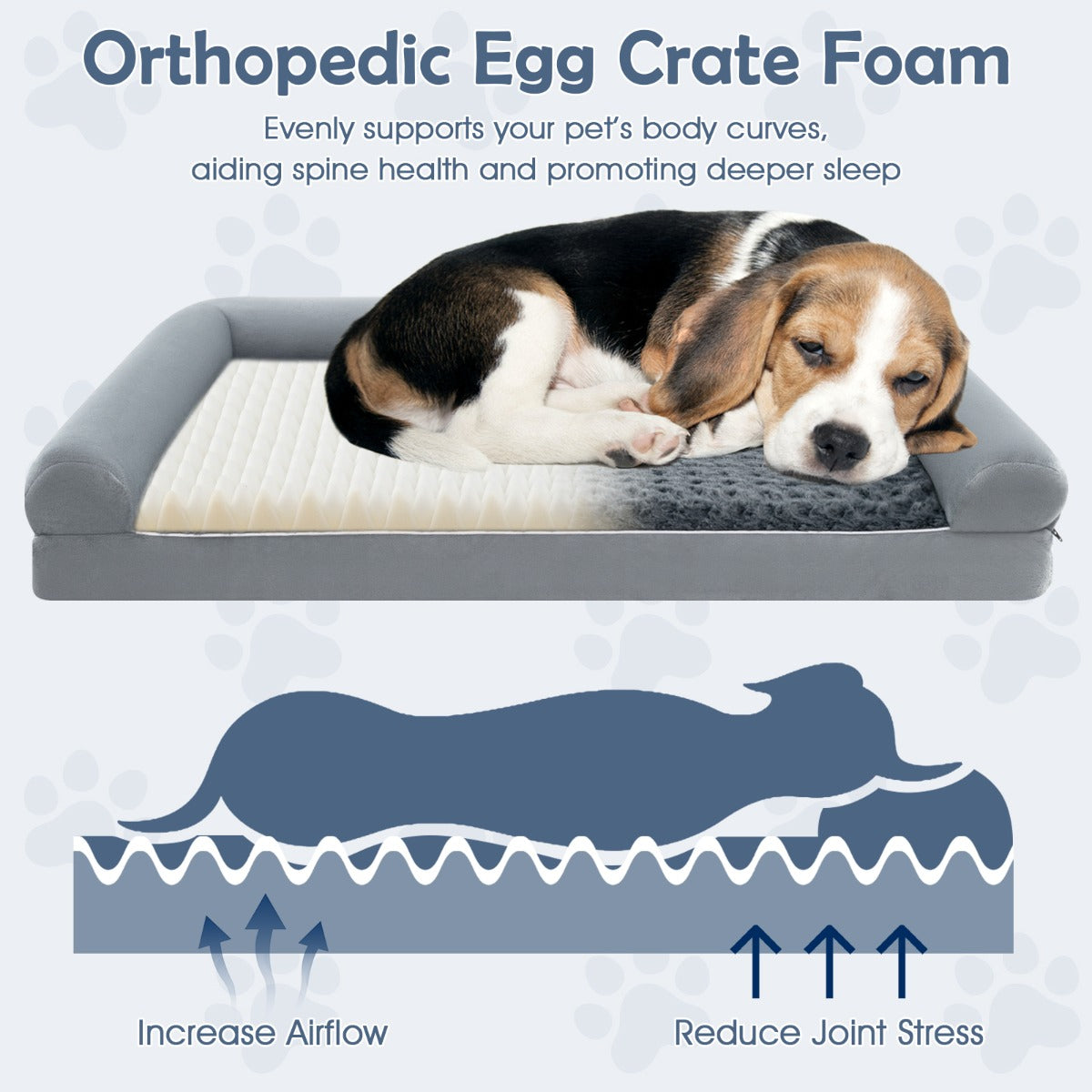 LIVSK Orthopedisch Hondenbed - Eivormig Schuimkussen - Driedelige Rand - Waterdichte Hoes - Tot 50 kg - 122 x 89 x 18 cm - Grijs