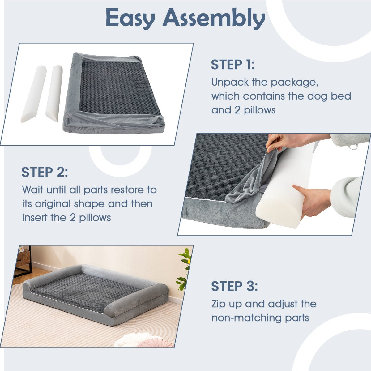 LIVSK Orthopedisch Hondenbed - Eivormig Schuimkussen - Driedelige Rand - Waterdichte Hoes - Tot 50 kg - 122 x 89 x 18 cm - Grijs