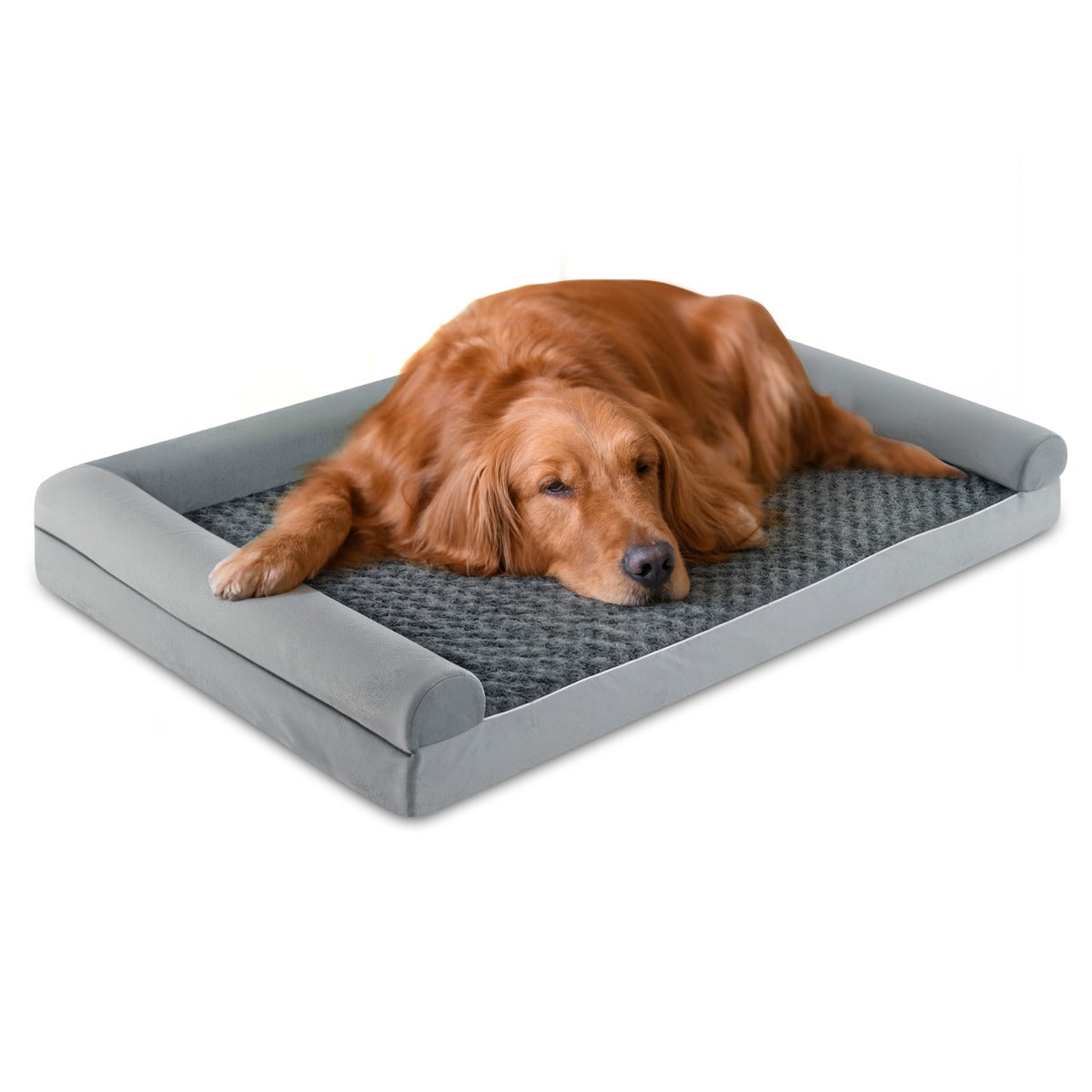 LIVSK Orthopedisch Hondenbed - Ei-vormig Schuimkussen - Driedelige Rand - Waterdicht - Tot 68 kg - 135 x 91 x 18 cm - Grijs