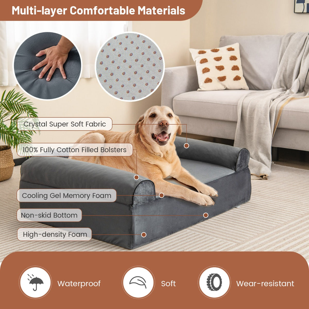 LIVSK Orthopedisch Hondenbed - Dubbelzijdig Koelgel - Geheugenschuim - Afneembare Wasbare Hoes - Antislip Onderkant - Grijs