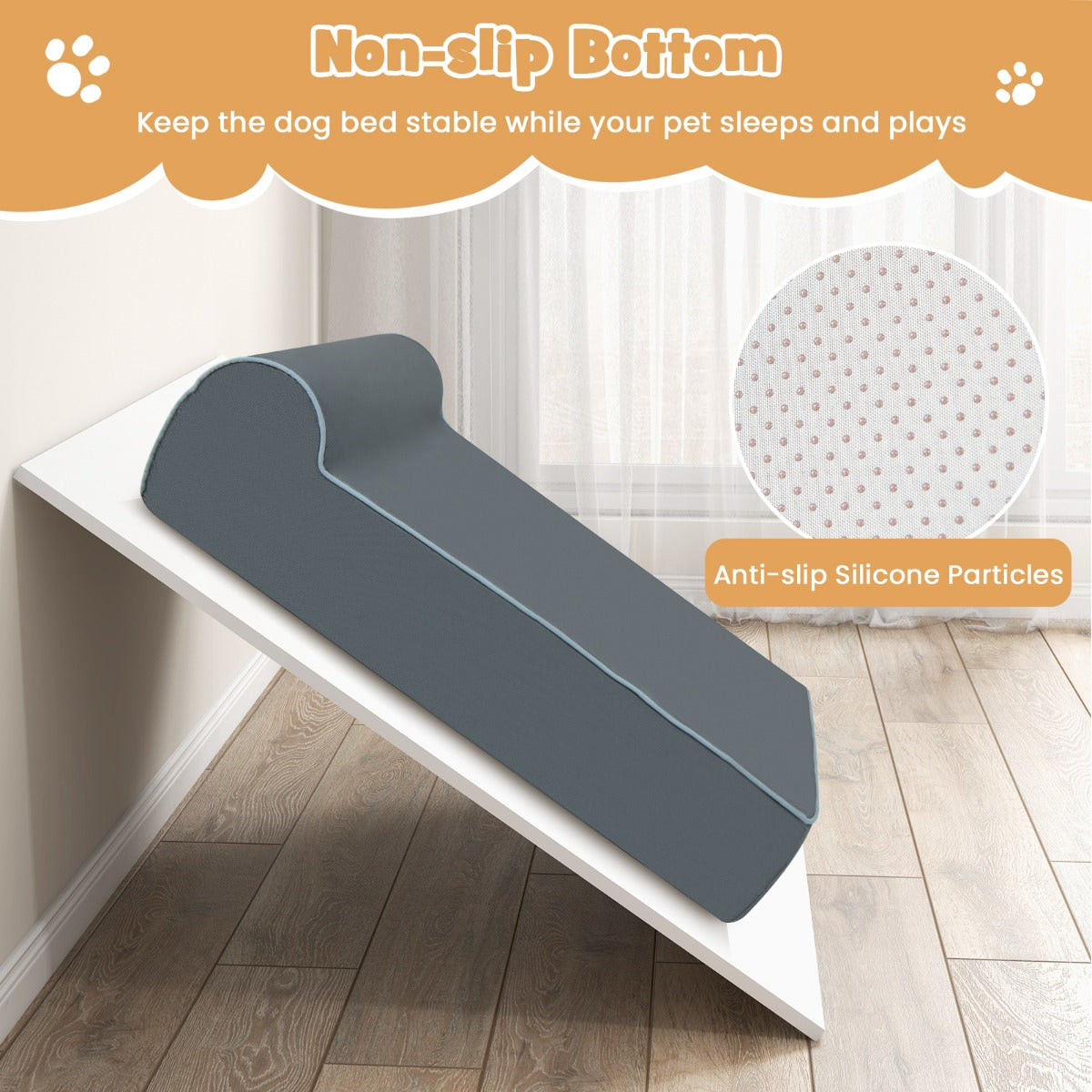 LIVSK Orthopedische Hondenmand - Geheugenschuim met Neksteunkussen - Antislip - Wasbare Kristalstofhoes - Voor Grote Honden -