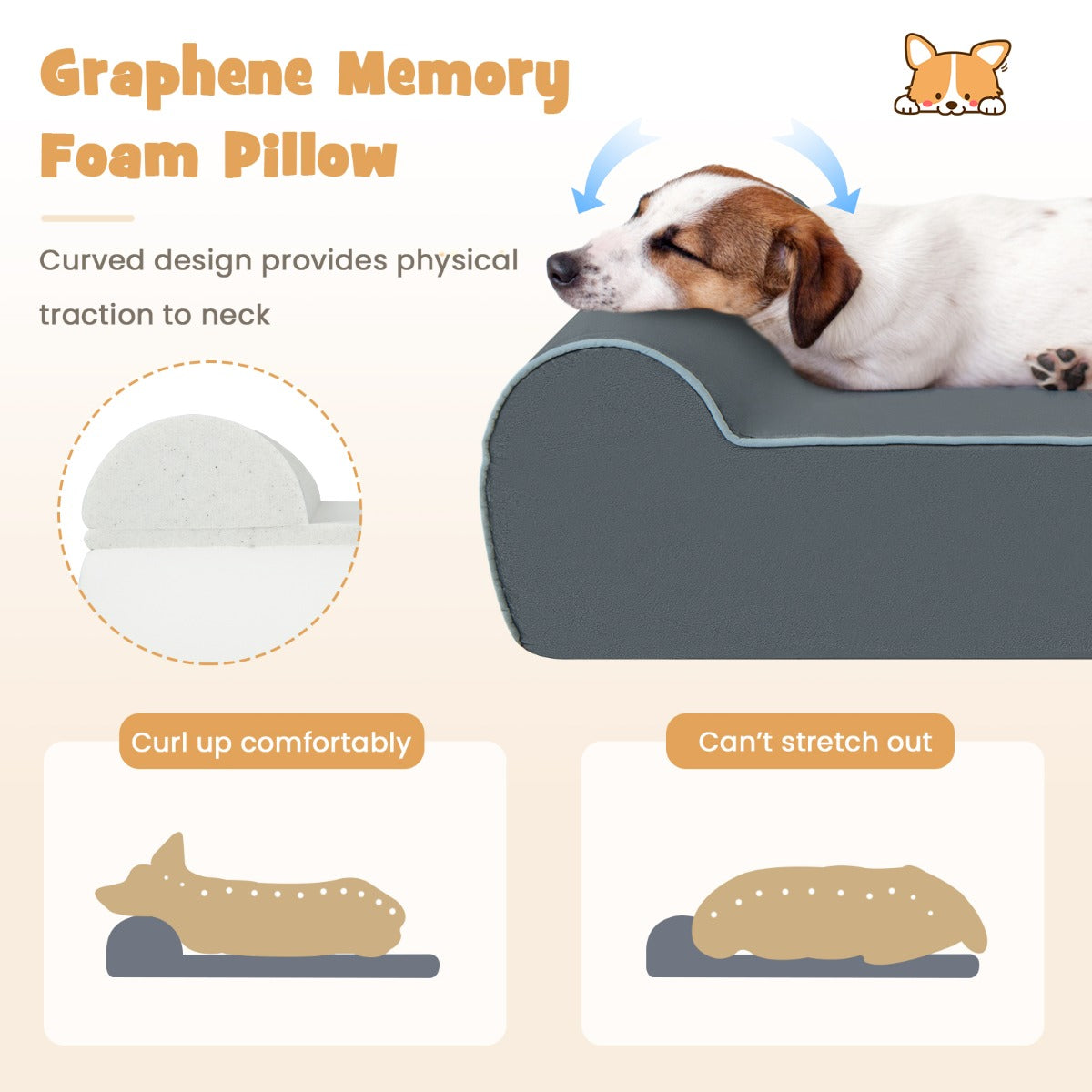 LIVSK Orthopedische Hondenmand - Geheugenschuim met Neksteunkussen - Antislip - Wasbare Kristalstofhoes - Voor Grote Honden -