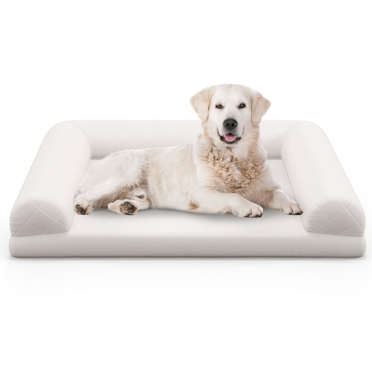 LIVSK Orthopedisch Hondenbed - Ei-doos Schuim - 90 x 69 x 18 cm - Afneembare Hoes - Voor Honden tot 20 kg - Beige
