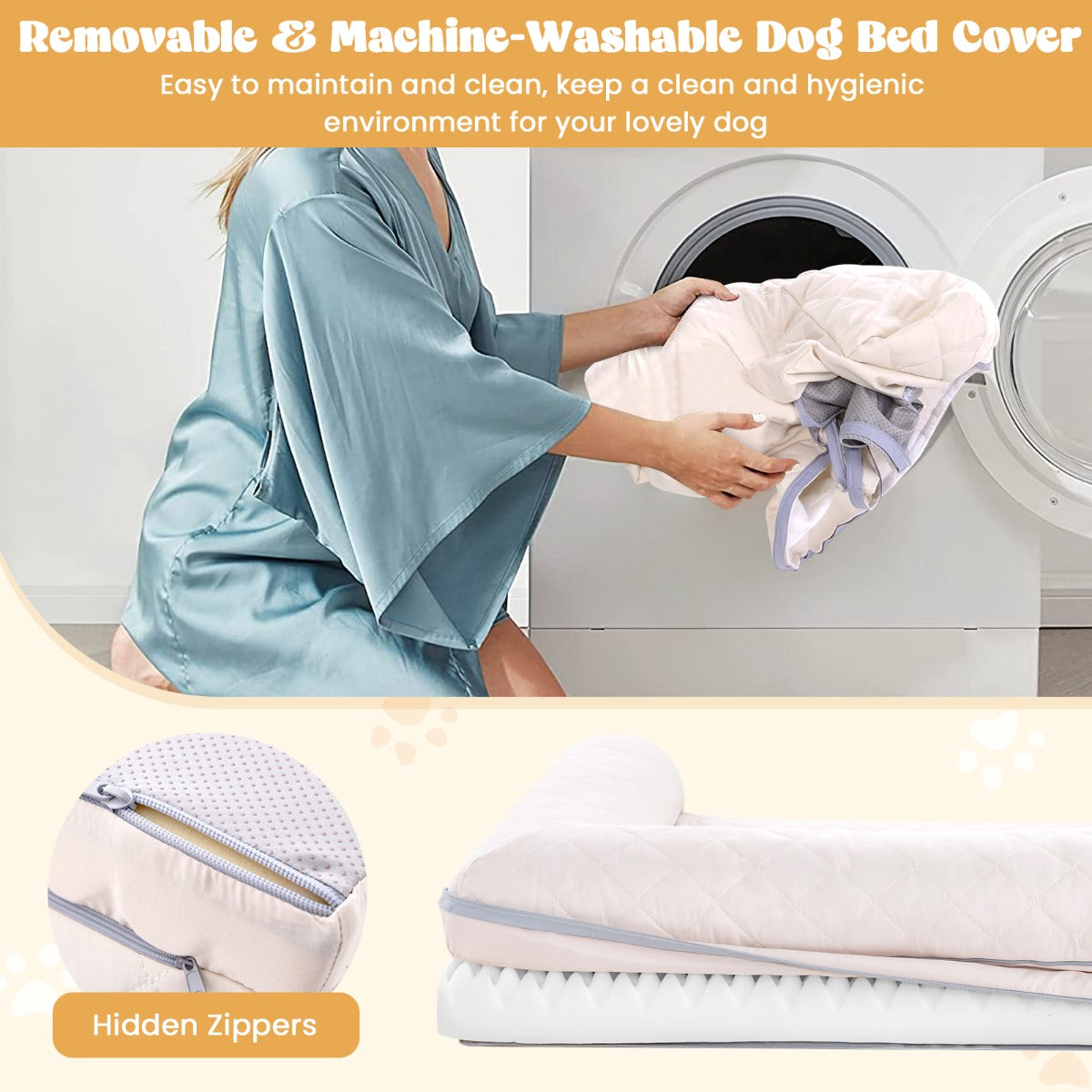 LIVSK Orthopedisch Hondenbed - Ei-doos Schuim - 90 x 69 x 18 cm - Afneembare Hoes - Voor Honden tot 20 kg - Beige