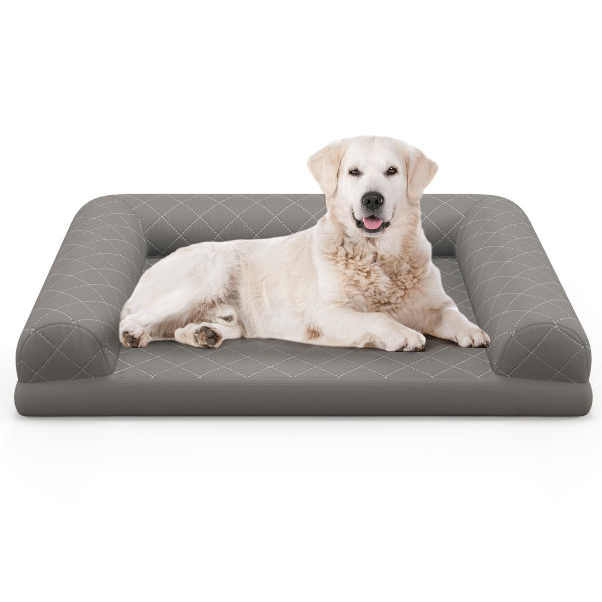 LIVSK Orthopedisch Hondenbed - Ei-doos Schuim - 3-zijdige Bekleding - Afneembare Hoes - Tot 20 kg - Grijs