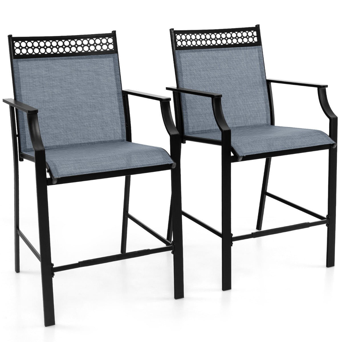 LIVSK Robuuste Barkrukken met Armleuningen - Metalen Frame - Comfortabele Zitting - Zithoogte 63 cm - Set van 2 - Blauw
