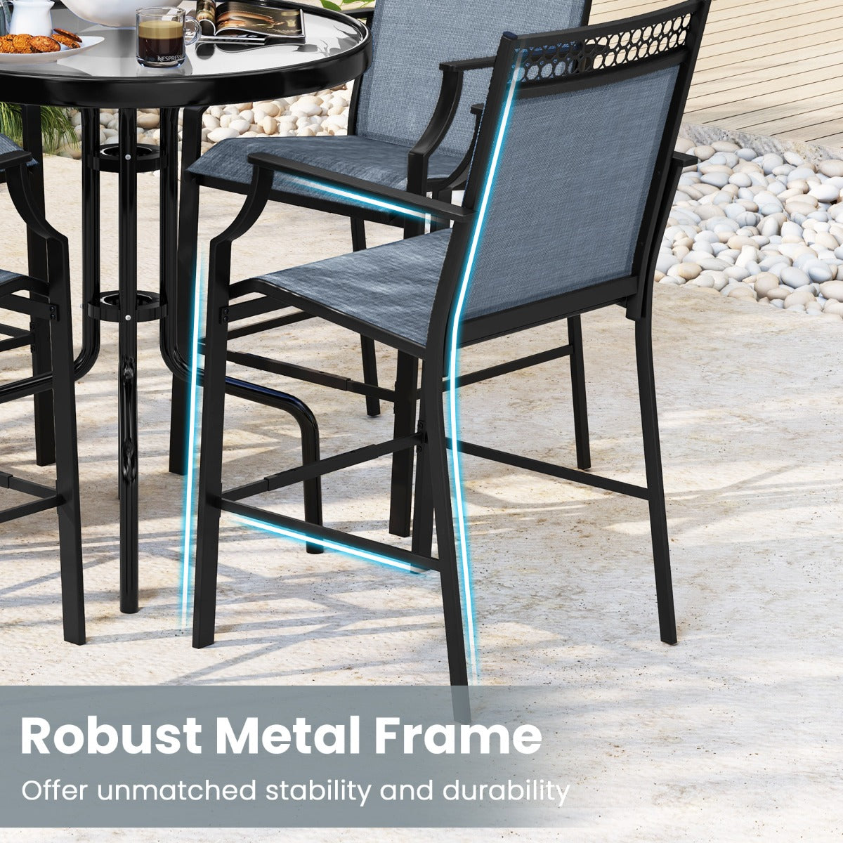 LIVSK Robuuste Barkrukken met Armleuningen - Metalen Frame - Comfortabele Zitting - Zithoogte 63 cm - Set van 2 - Blauw