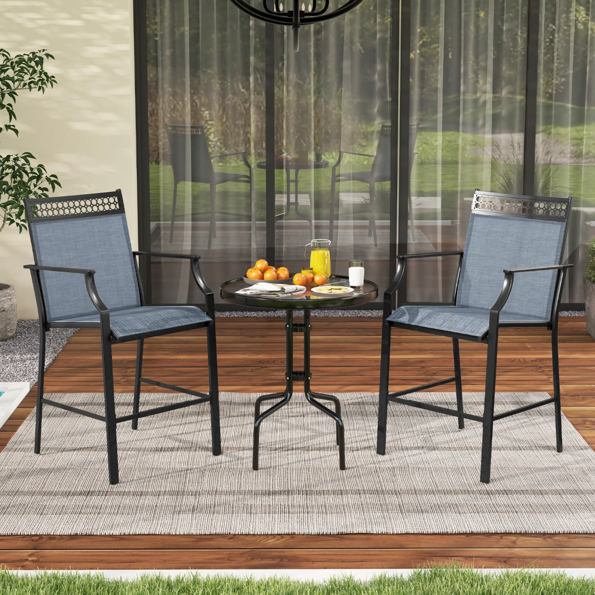 LIVSK Robuuste Barkrukken met Armleuningen - Metalen Frame - Comfortabele Zitting - Zithoogte 63 cm - Set van 2 - Blauw