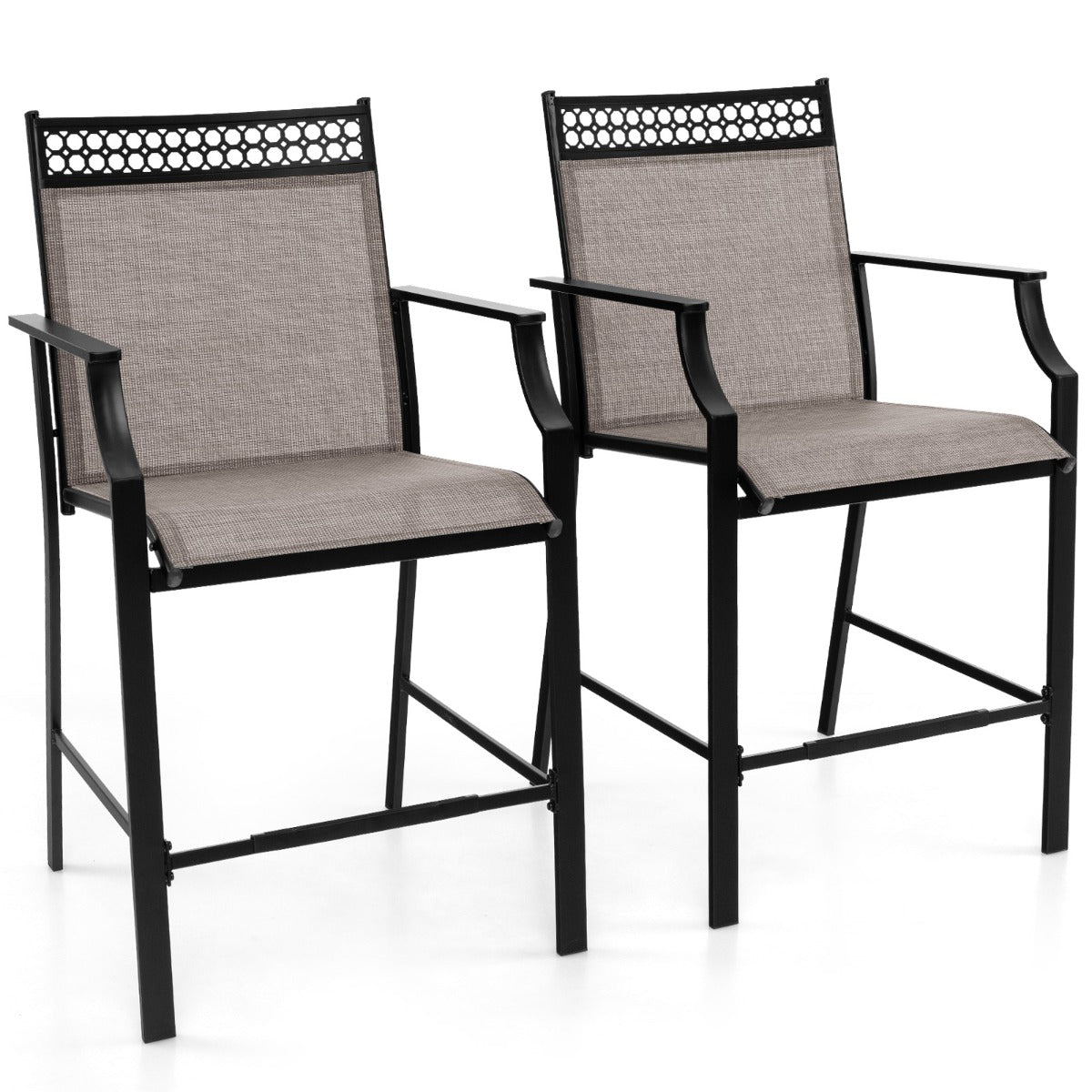 LIVSK Stevige Barkrukken met Armleuningen - Metalen Frame - Ademend en Sneldrogend - Zithoogte 63 cm - Koffie