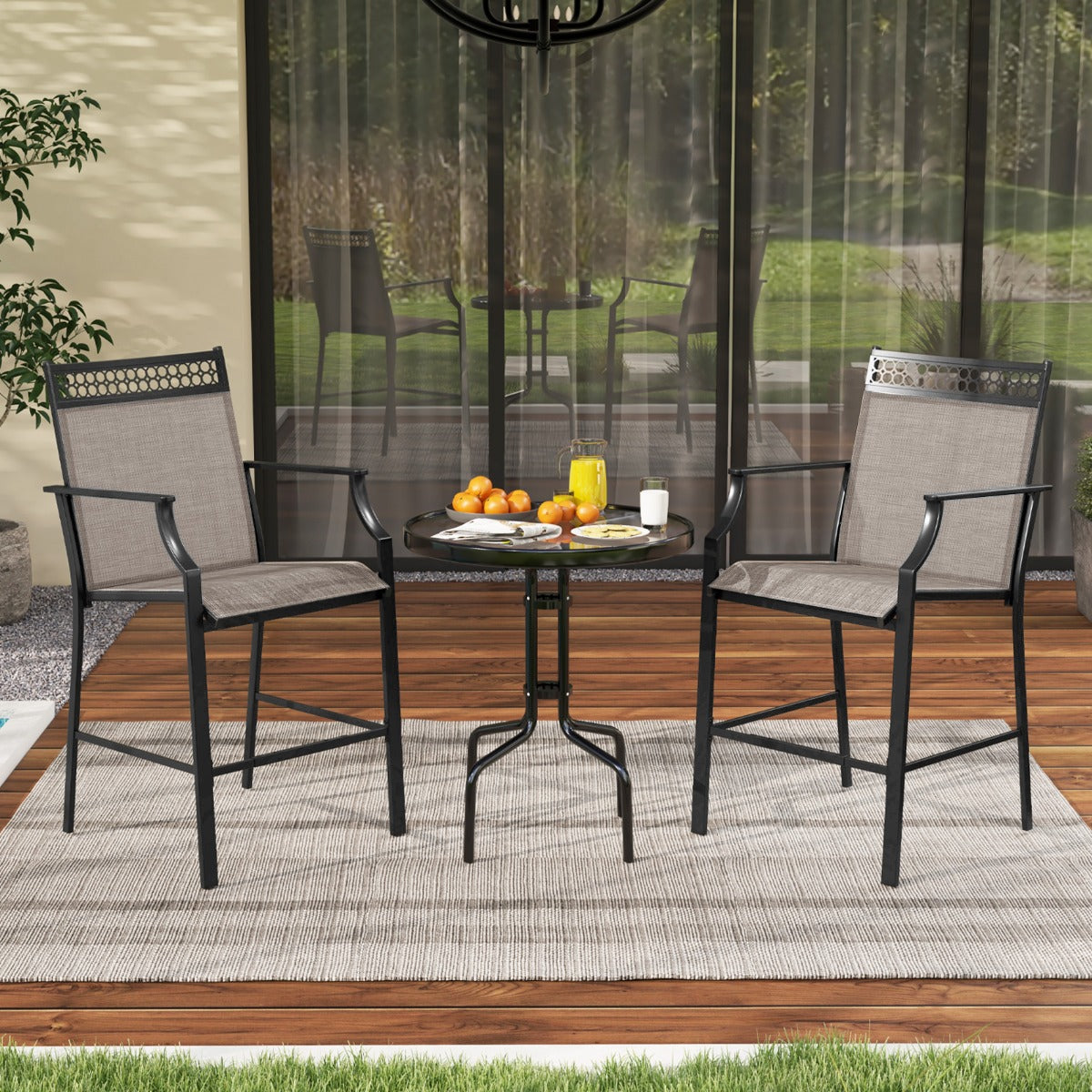 LIVSK Stevige Barkrukken met Armleuningen - Metalen Frame - Ademend en Sneldrogend - Zithoogte 63 cm - Koffie