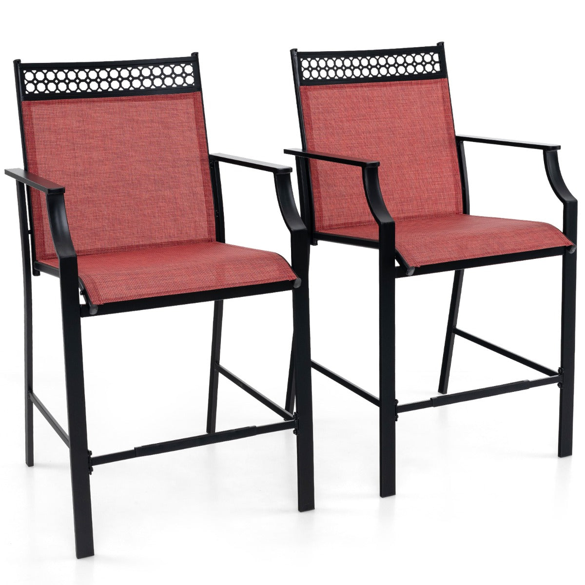 LIVSK Stevige Barkrukken met Armleuningen - Vervormingsbestendig Metaal - Zithoogte 63 cm - Comfortabele Zitting - Rood