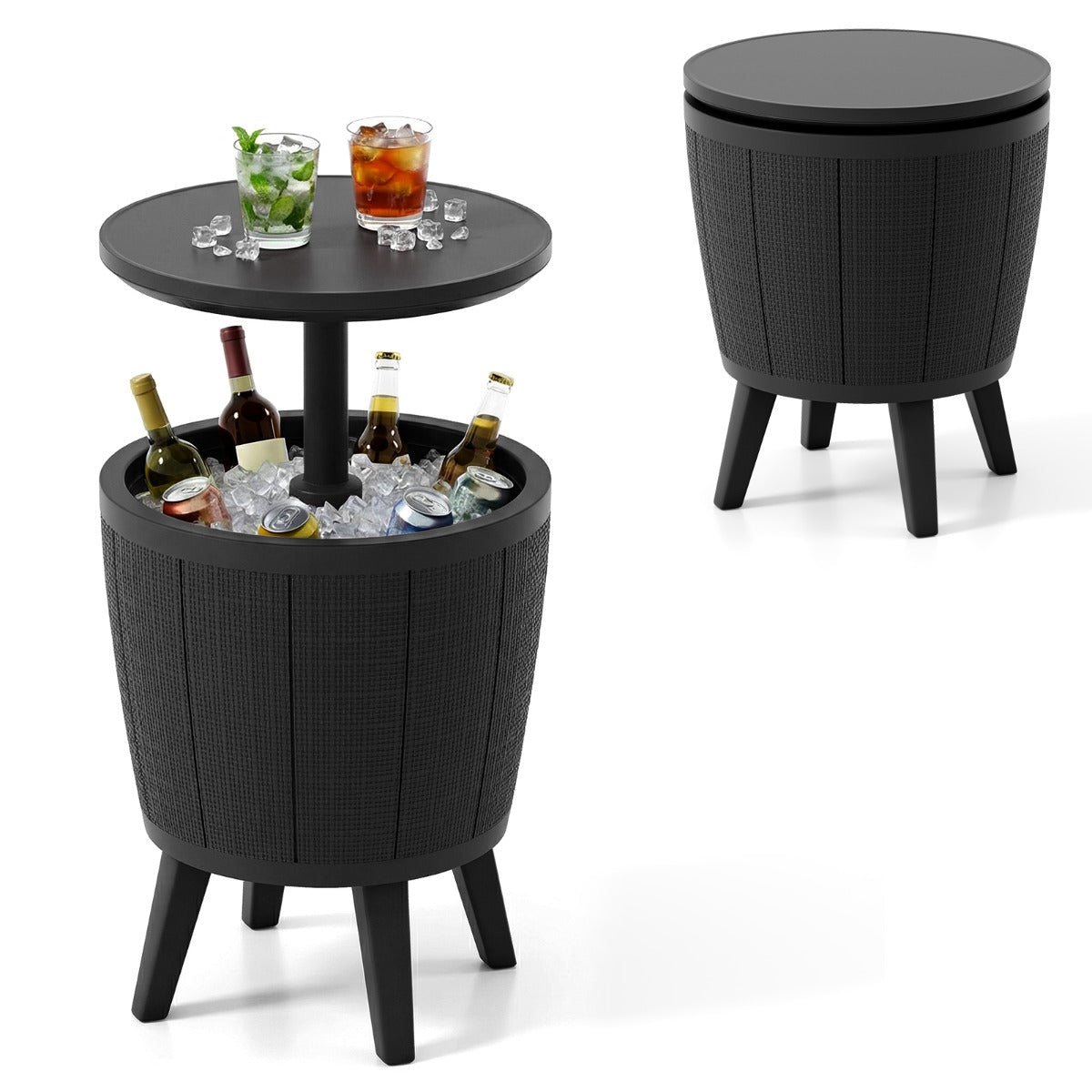 Livsk costway outdoor cocktailtafel in hoogte verstelbaar met drankkoeler voorzien van opklapbaar deksel en afvoerklep weerbestendige bijzettafel zwart
