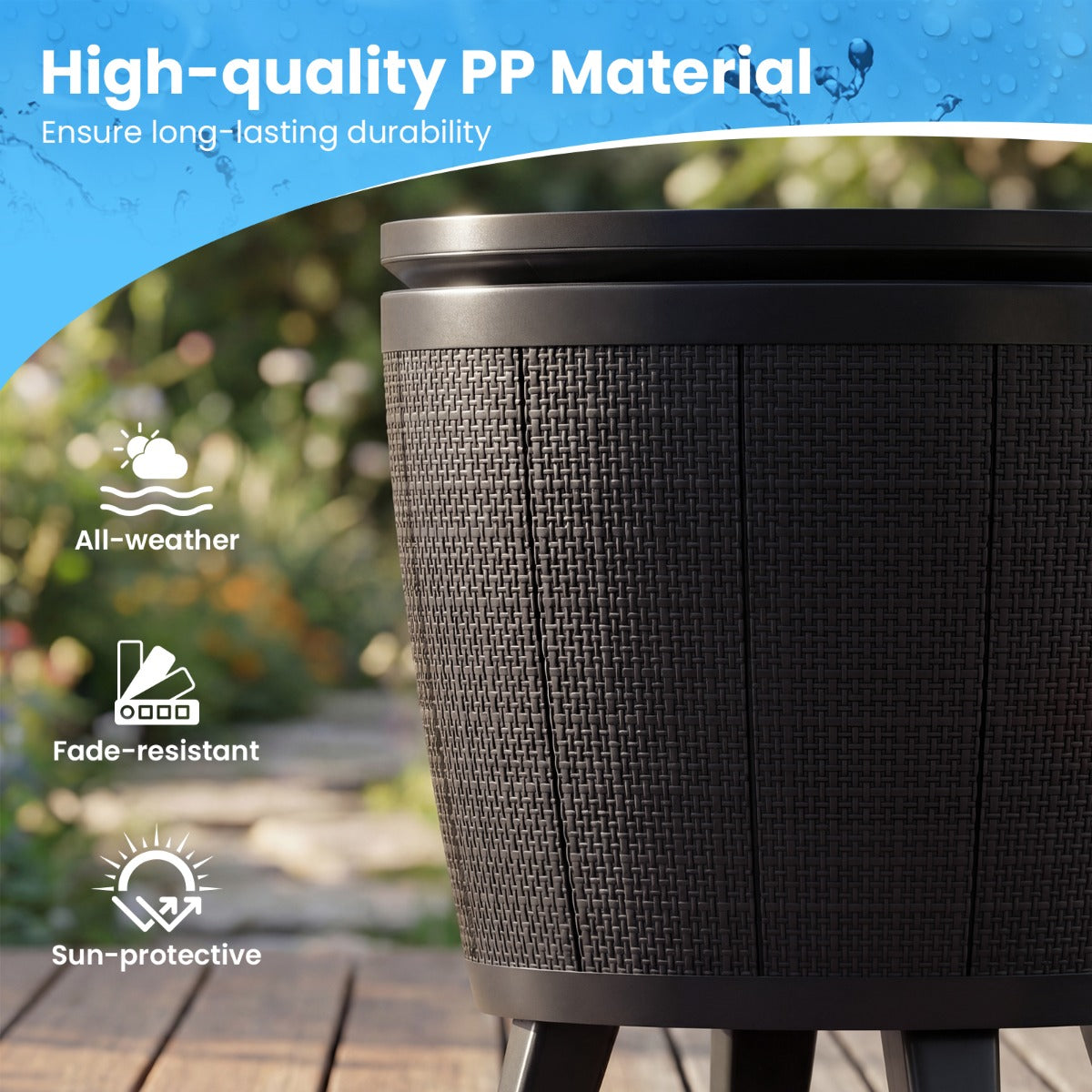 Livsk costway outdoor cocktailtafel in hoogte verstelbaar met drankkoeler voorzien van opklapbaar deksel en afvoerklep weerbestendige bijzettafel zwart