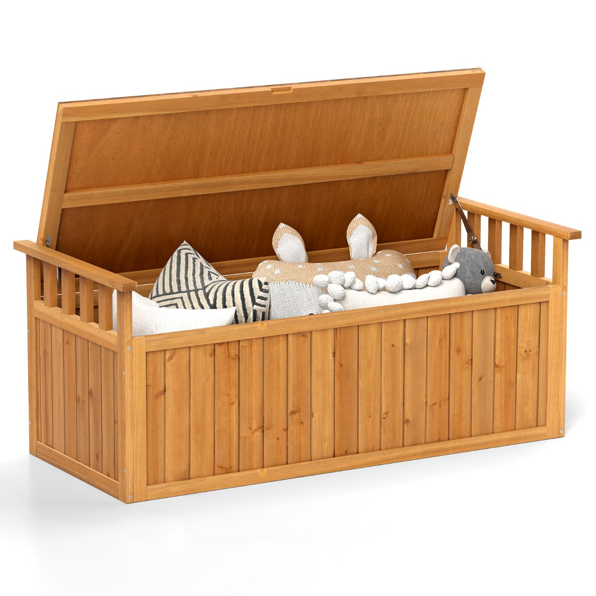 LIVSK Tuinbank met Opbergruimte - 209 L - Stevig Sparrenhout - Waterbestendig - Comfortabele Armleuningen - Natuurlijk hout