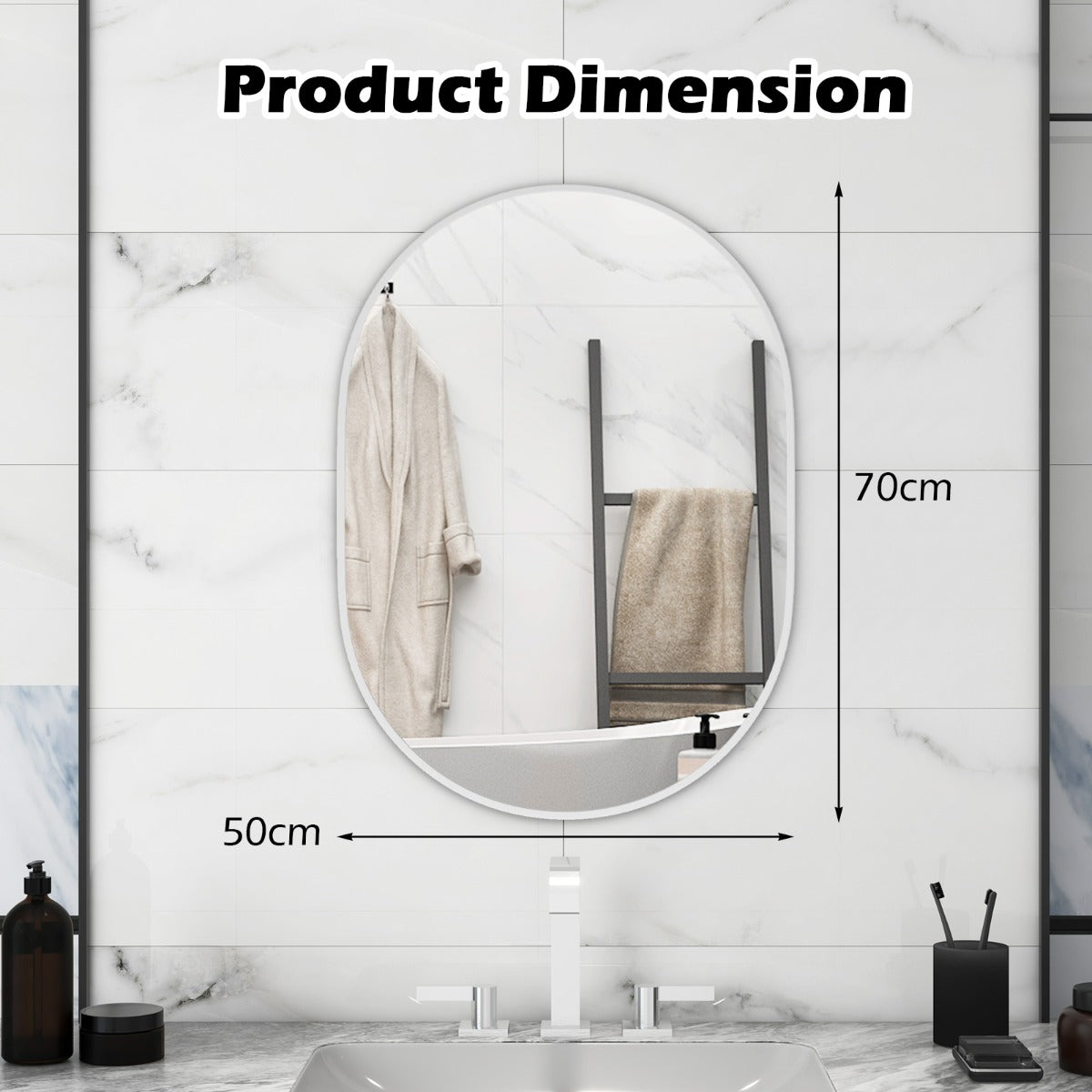 LIVSK High-Definition Badkamerspiegel 70 x 50 cm - Verticaal/Horizontaal - Slagvast Glas - Water- en Roestbestendig - Aluminium