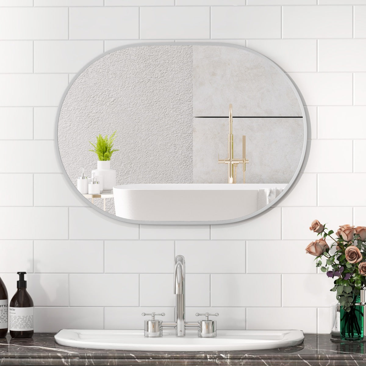 LIVSK High-Definition Badkamerspiegel 70 x 50 cm - Verticaal/Horizontaal - Slagvast Glas - Water- en Roestbestendig - Aluminium