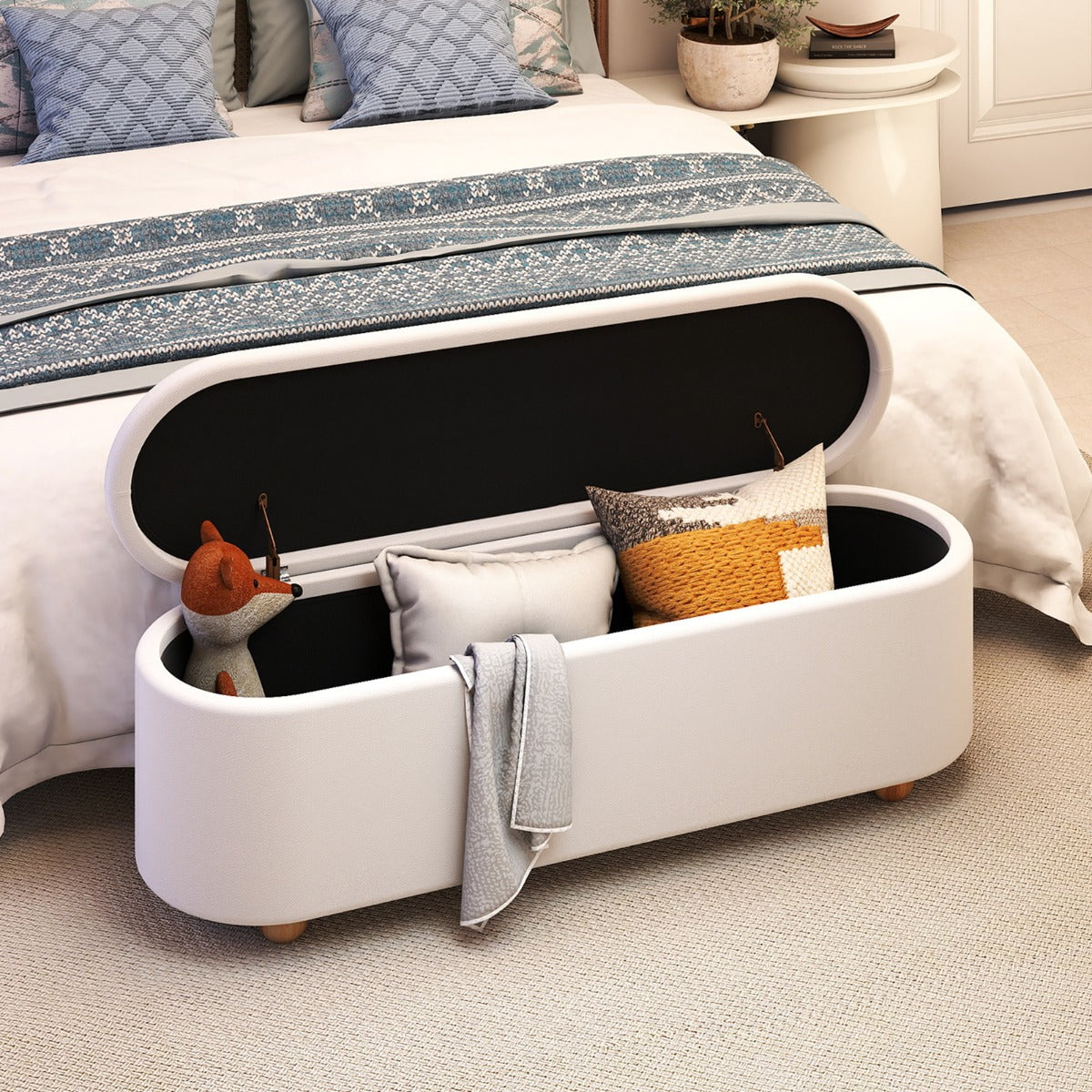 Livsk costway ovale opbergkruk 139 cm lange poef geschikt voor slaapkamers woonkamers en hallen 1 1