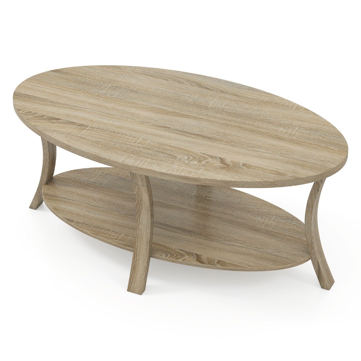 LIVSK Ovale Salontafel met Opbergruimte - 2-laags - Rubberhout - Tot 160 kg - Rustieke Elegantie - Grijs