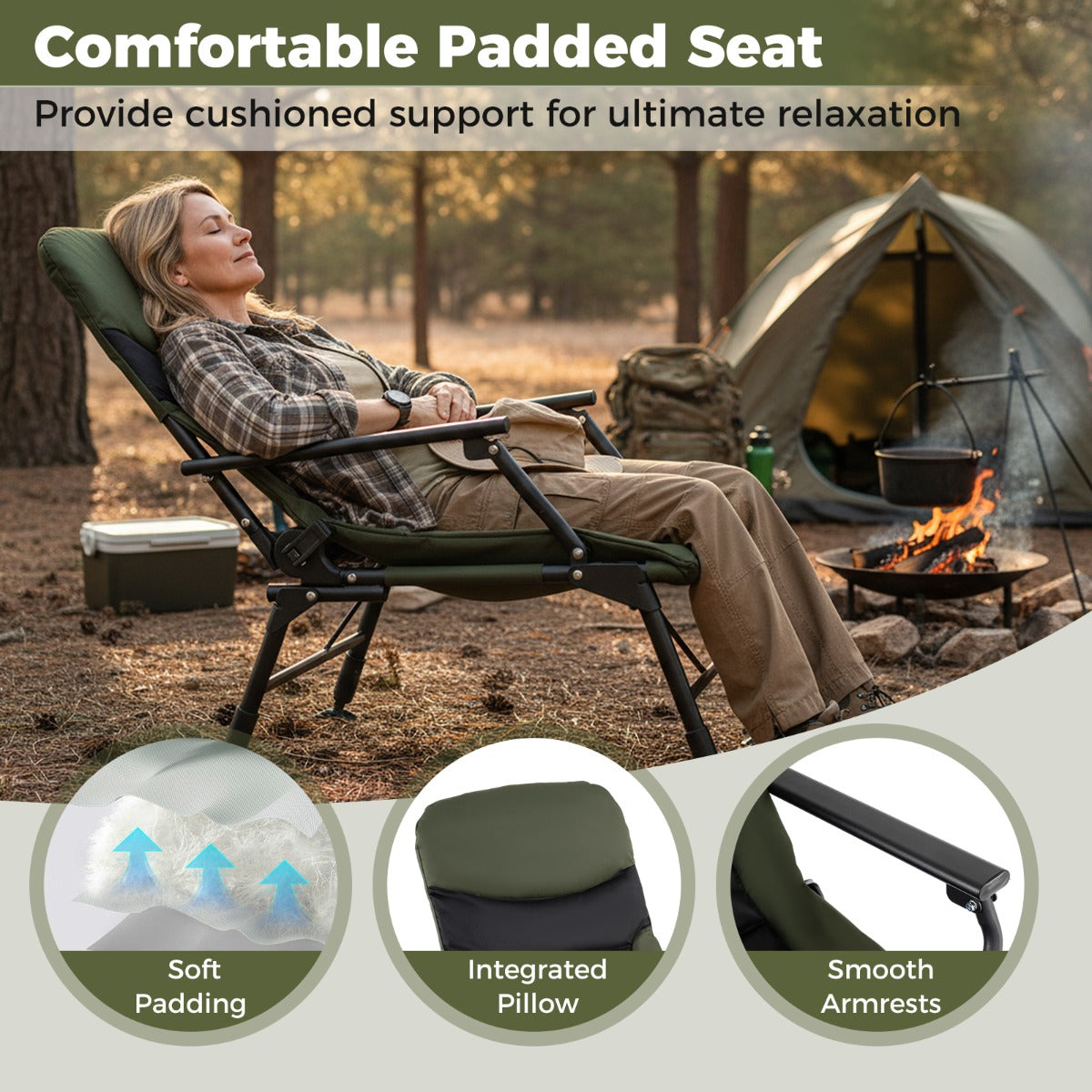 Livsk costway oversized opvouwbare campingstoel voor volwassenen heavy duty all terrain opvouwbare stoel met gewatteerde hoge rugleuning 3