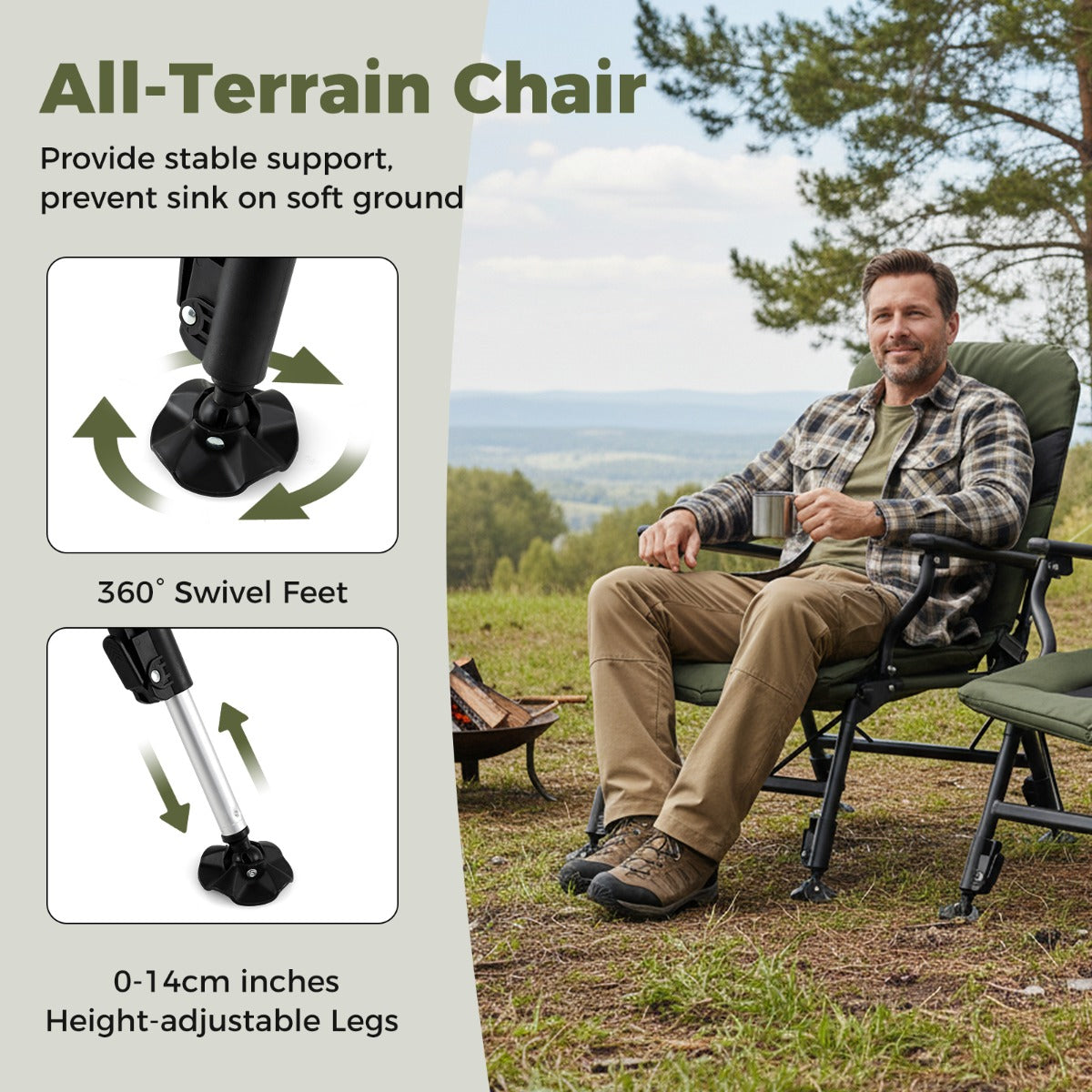 Livsk costway oversized opvouwbare campingstoel voor volwassenen heavy duty all terrain opvouwbare stoel met gewatteerde hoge rugleuning 4