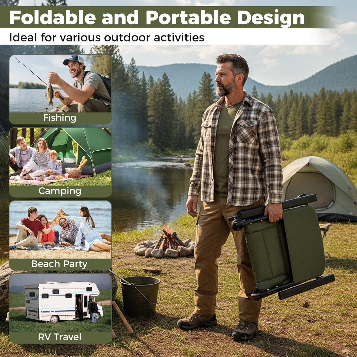 Livsk costway oversized opvouwbare campingstoel voor volwassenen heavy duty all terrain opvouwbare stoel met gewatteerde hoge rugleuning 5