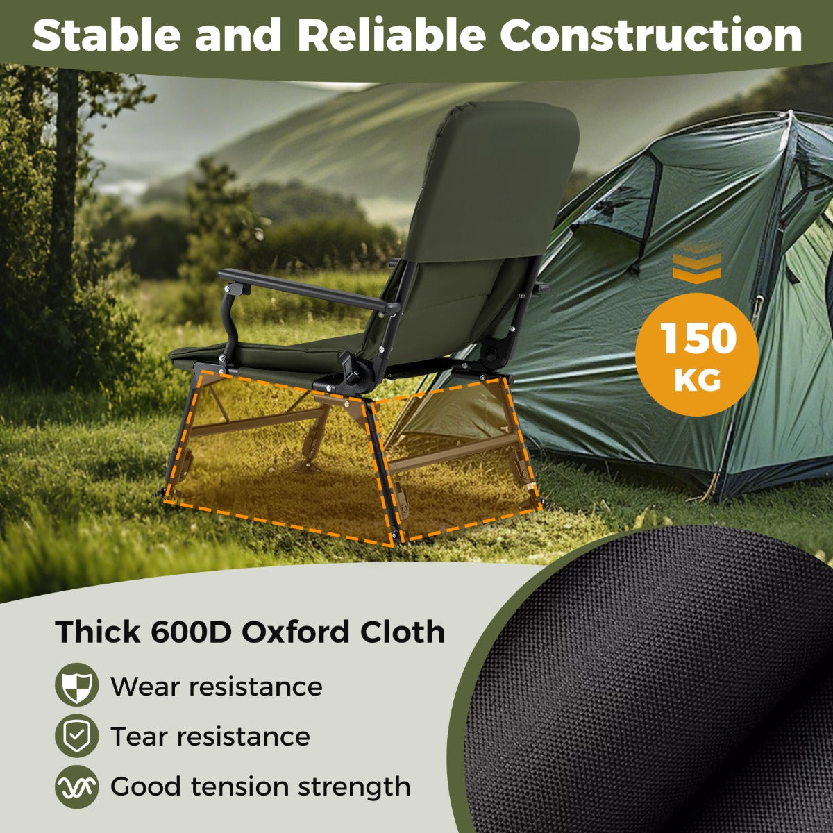 Livsk costway oversized opvouwbare campingstoel voor volwassenen heavy duty all terrain opvouwbare stoel met gewatteerde hoge rugleuning 6