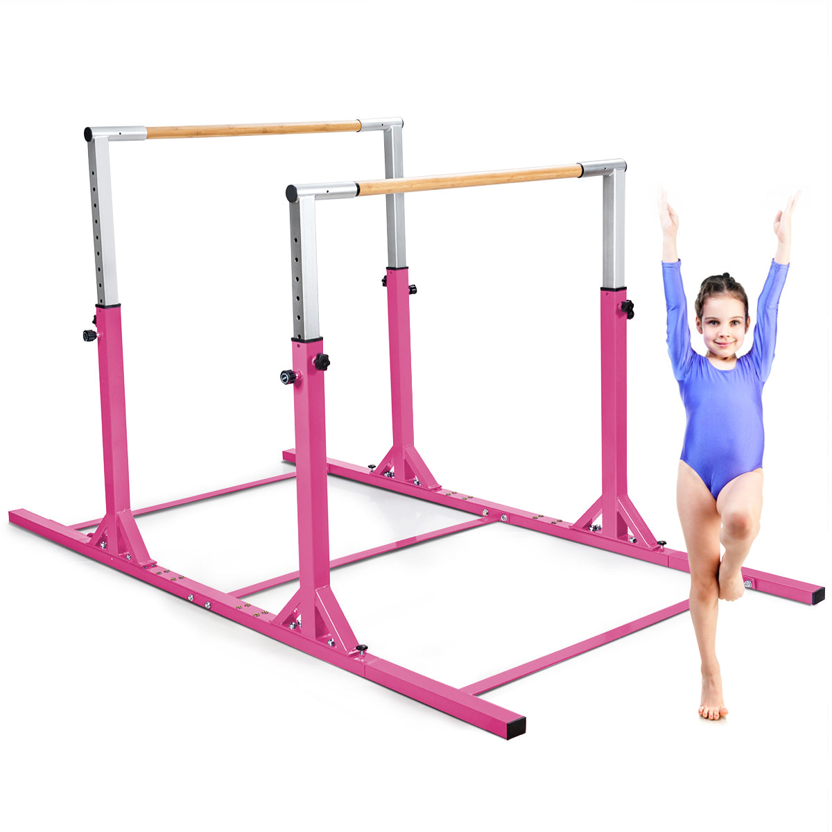LIVSK Parallelle Gymnastiekstang - Verstelbaar van 96 tot 140 cm - Dubbele Vergrendeling - Tot 100 kg - Voor Kinderen 6-12 - Roze