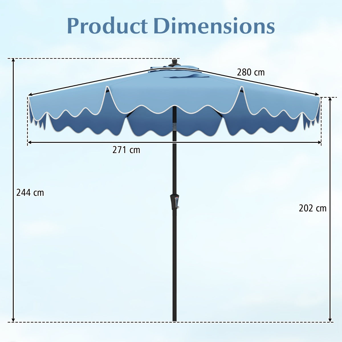 LIVSK Terrasparasol 270 cm - Knikbaar met Zwengel - 8 Ribben - Polyester Dak - Elegant Design - Marineblauw