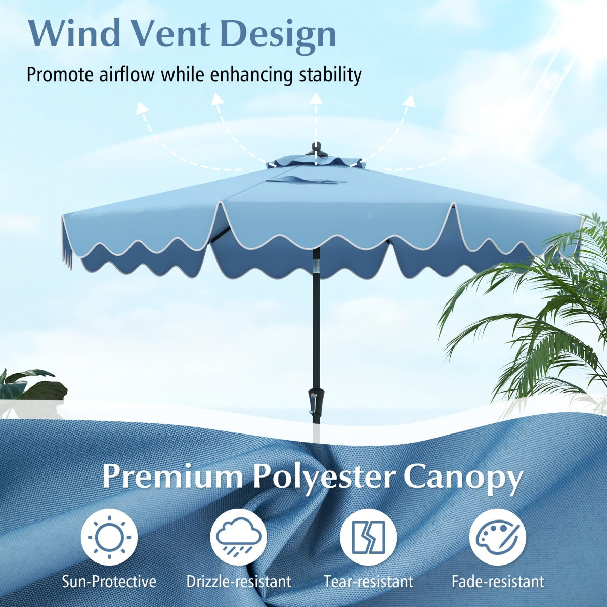 LIVSK Terrasparasol 270 cm - Knikbaar met Zwengel - 8 Ribben - Polyester Dak - Elegant Design - Marineblauw