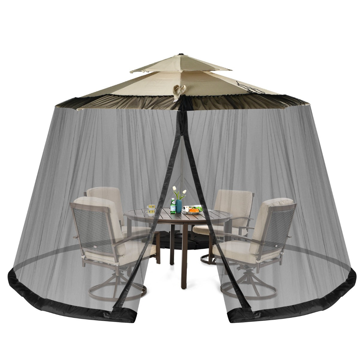 LIVSK Parasol Klamboe met 2 Deuren en Dubbele Rits - Verstelbaar voor 2,5-3 m Parasol - Duurzaam Polyester Gaas - Zwart