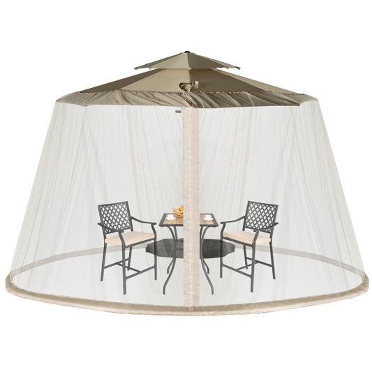 LIVSK Parasol Muggennet - Duurzaam Polyester Gaas - Verstelbaar voor 2,5-3 m Parasol - Dubbele Ritsdeuren - Beige