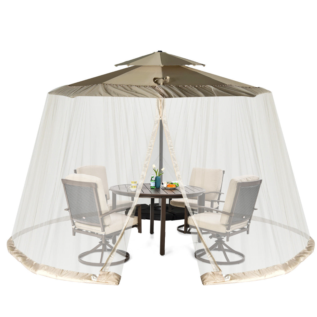 LIVSK Parasol Muggennet - Duurzaam Polyester Gaas - Verstelbaar voor 2,5-3 m Parasol - Dubbele Ritsdeuren - Beige