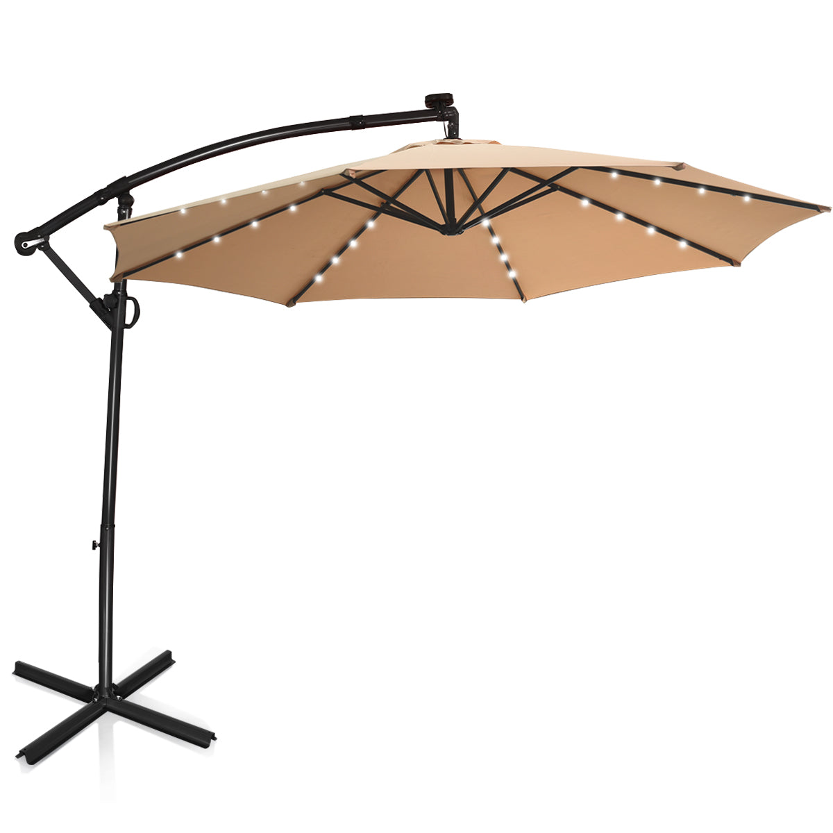 LIVSK Offset Parasol 300 cm - Draaibaar - 24 LED-lampjes - Hoogwaardig Aluminium - Eenvoudig te Kantelen - Beige