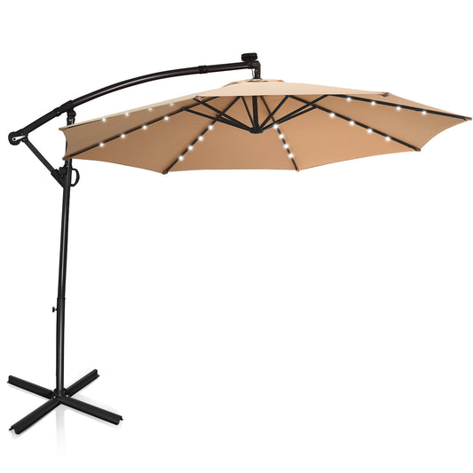 LIVSK Offset Parasol 300 cm - Draaibaar - 24 LED-lampjes - Hoogwaardig Aluminium - Eenvoudig te Kantelen - Beige