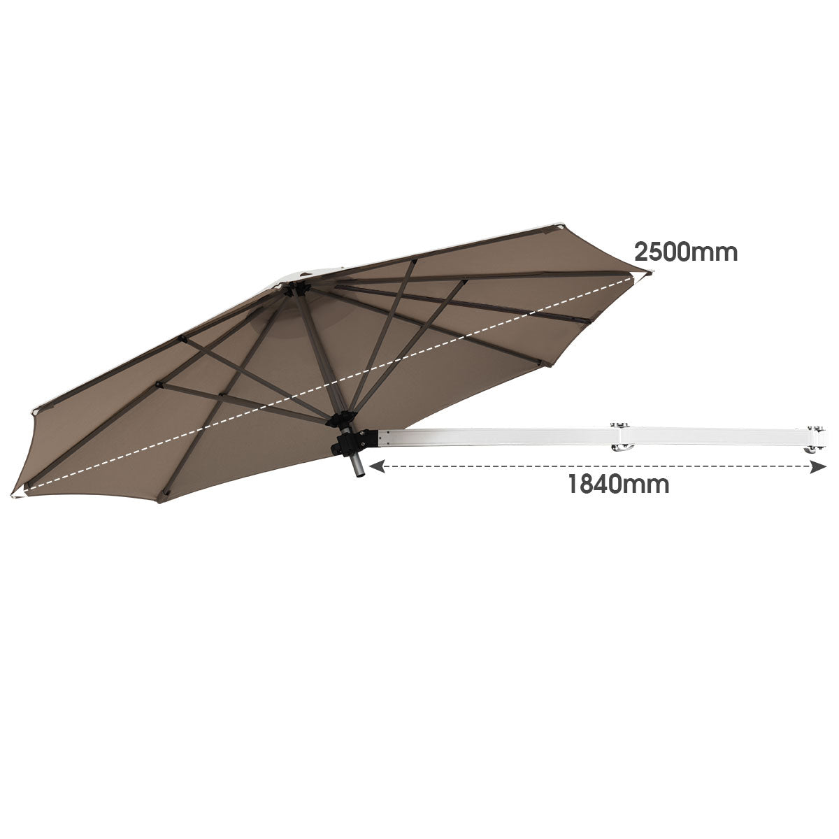 LIVSK Wandparasol - Aluminium Frame - Verstelbare Kop en Stokpositie - Groot Schaduwoppervlak - Waterdicht - Bruin