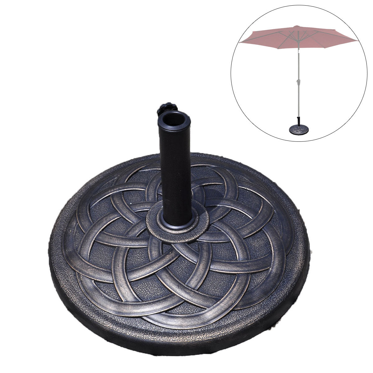 LIVSK Parasolvoet - Duurzaam Harsmateriaal - Verstelbare Paal van φ38mm tot φ48mm - Stabiele Constructie - Ø54,5 cm - Brons