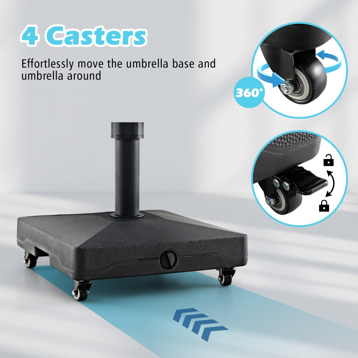 Livsk costway parasolstandaard met wieltjes parasolstandaard te vullen met water of zand marktparaplustandaard voor parasolstangen van 32 48 mm