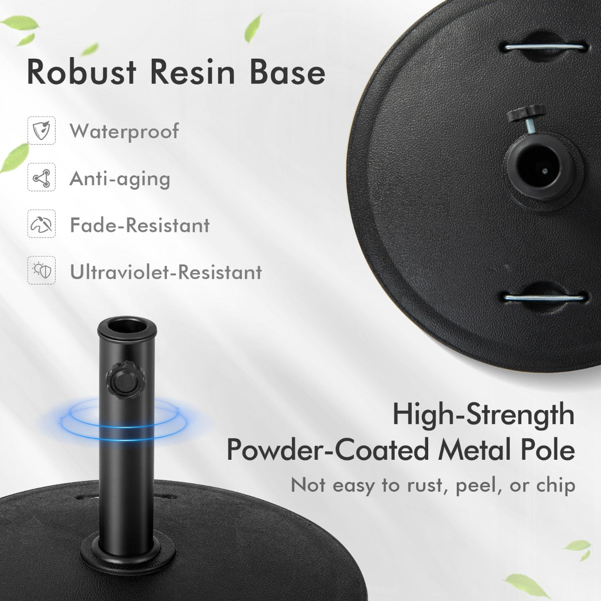 LIVSK Ronde Parasolvoet - 23 kg - Met Wielen en Handgrepen - Inclusief Adapters 38/48 mm - Voor Parasol 300 cm - Zwart