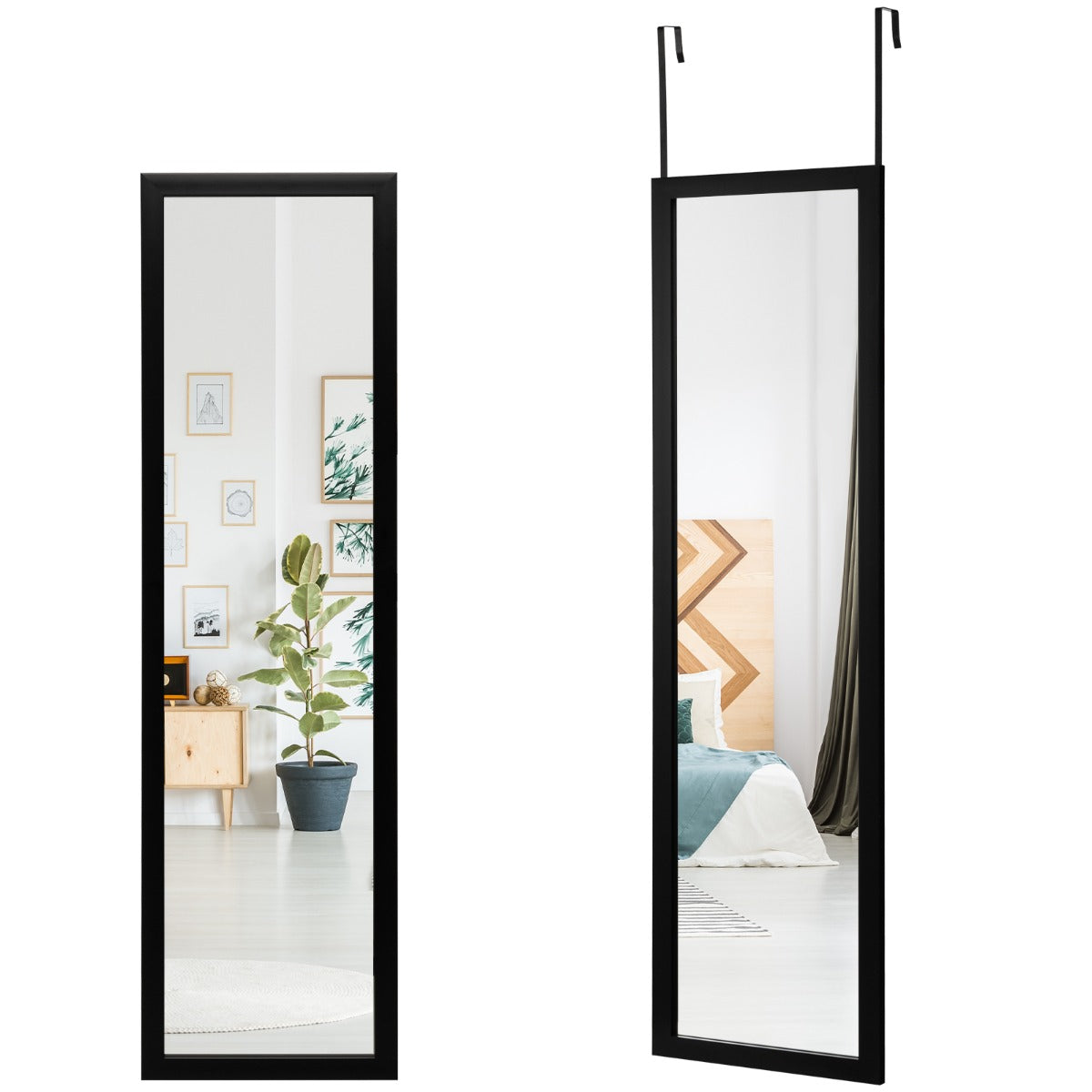 LIVSK Passpiegel 120 x 33 cm - Onbreekbaar Glas - Polystyreen Rand - Veelzijdige Ophangmogelijkheden - Zwart