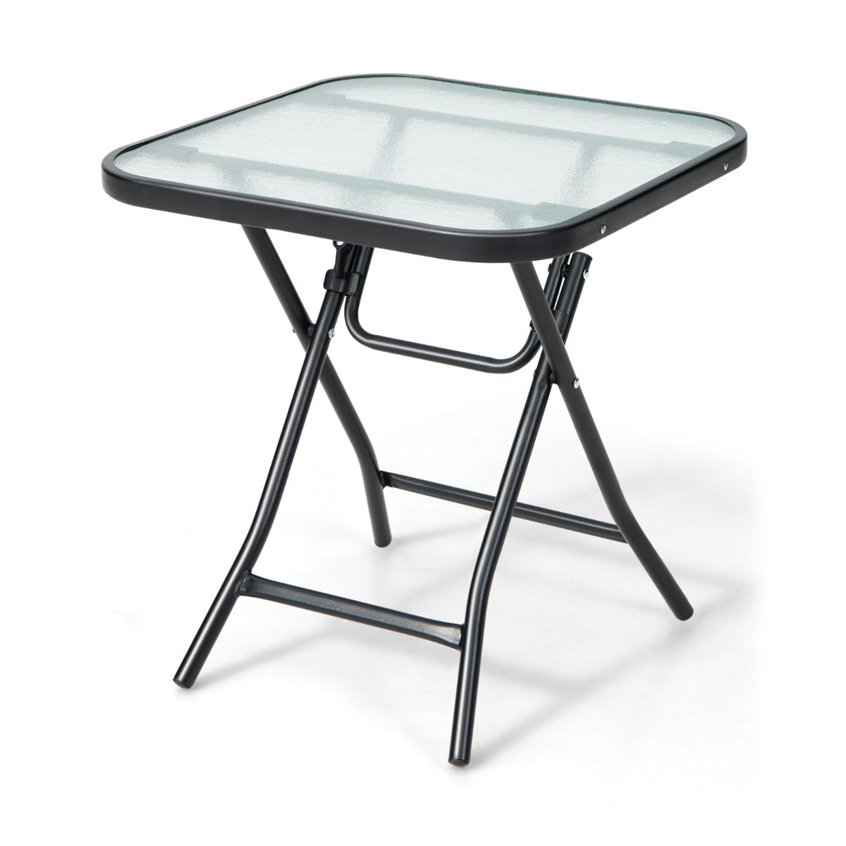 LIVSK Opvouwbare Salontafel - Gehard Glas Tafelblad - Stevig X-vormig Frame - Antislip - Tot 50 kg - 46,5 x 46,5 x 42 cm - Zwart