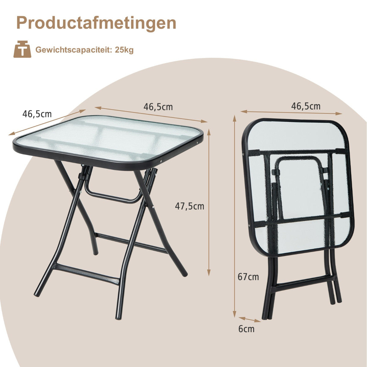 LIVSK Opvouwbare Salontafel - Gehard Glas Tafelblad - Stevig X-vormig Frame - Antislip - Tot 50 kg - 46,5 x 46,5 x 42 cm - Zwart
