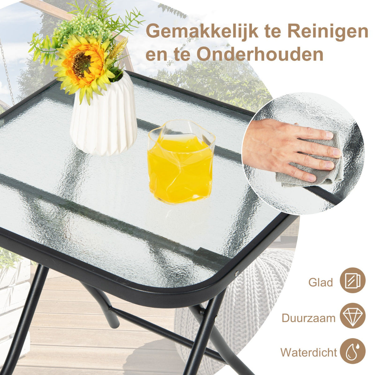 LIVSK Opvouwbare Salontafel - Gehard Glas Tafelblad - Stevig X-vormig Frame - Antislip - Tot 50 kg - 46,5 x 46,5 x 42 cm - Zwart