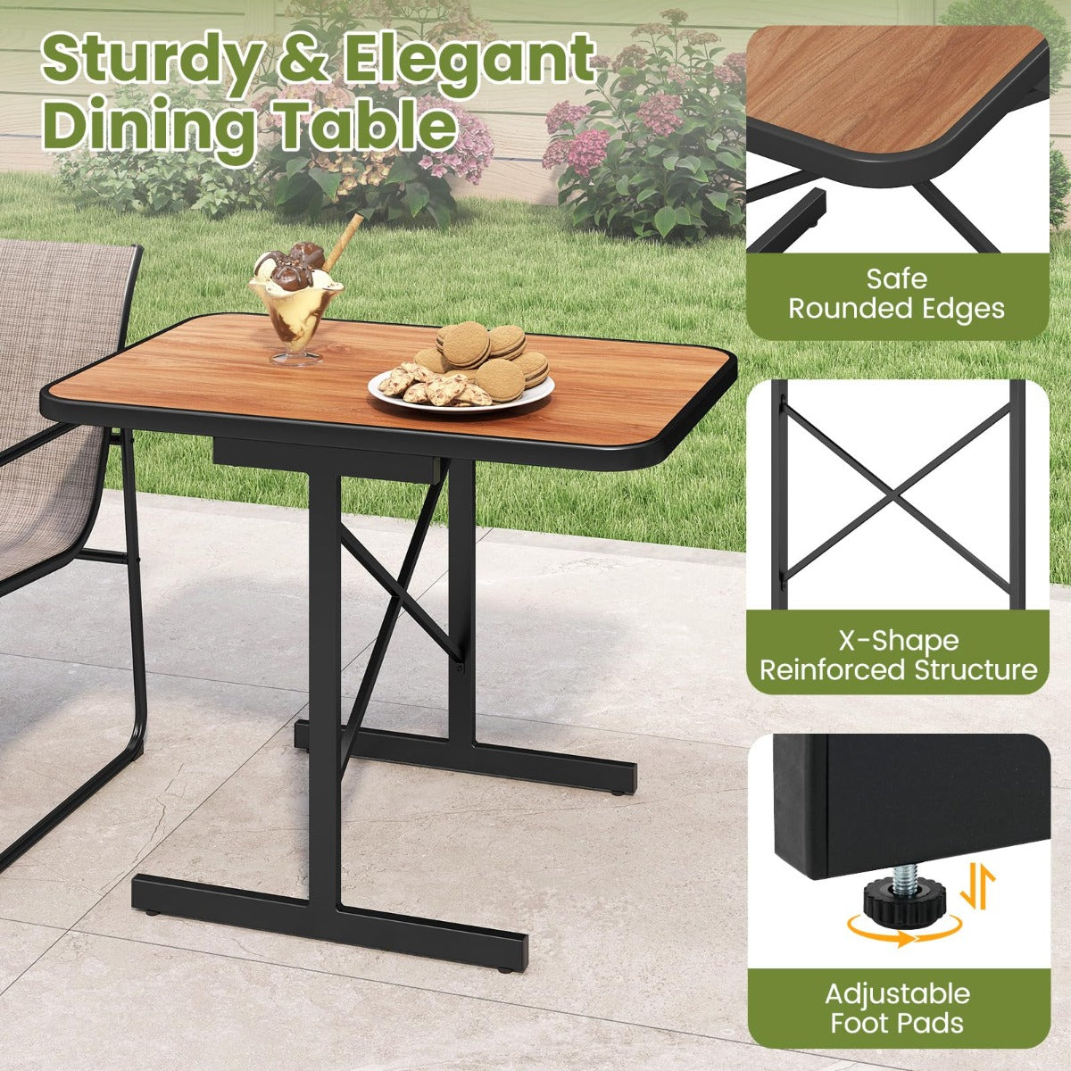 LIVSK 3-delige Patio Bistroset - 2 Fauteuils met Stoffen Zittingen - Ruimtebesparend - Robuuste Eettafel - Zwart + Bruin