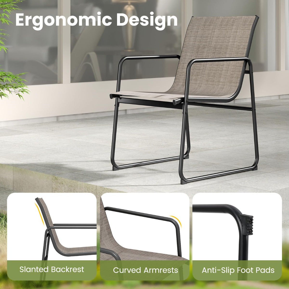 LIVSK 3-delige Patio Bistroset - 2 Fauteuils met Stoffen Zittingen - Ruimtebesparend - Robuuste Eettafel - Zwart + Bruin