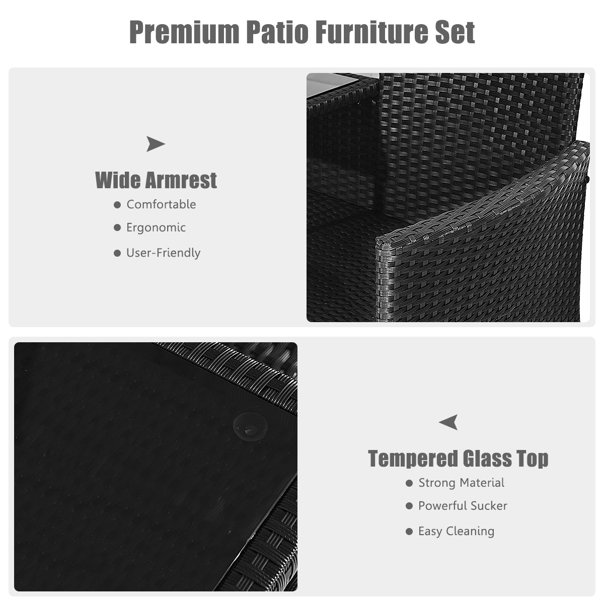 LIVSK Moderne Terrasbank - PE Rotan en Metaal - Ingebouwde Tafel van Geharde Glas - Ergonomische Kussens - Wit