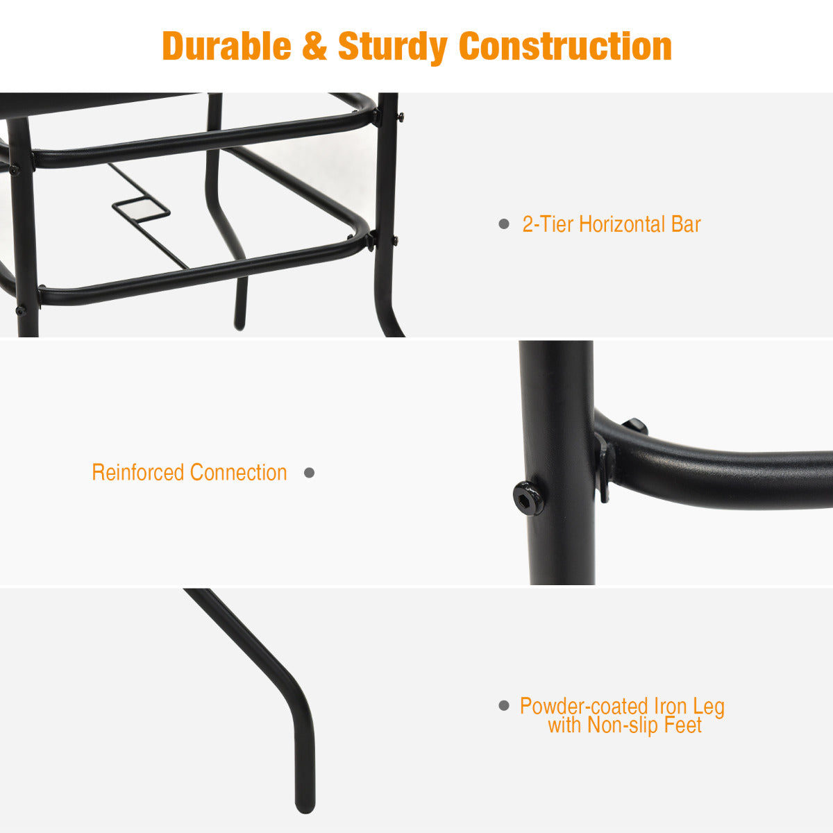 LIVSK Salontafel - Gepoeerdercoat Stalen Frame - Gehard Glas Tafelblad met Parasolgat - Draagvermogen tot 80 kg - Zwart