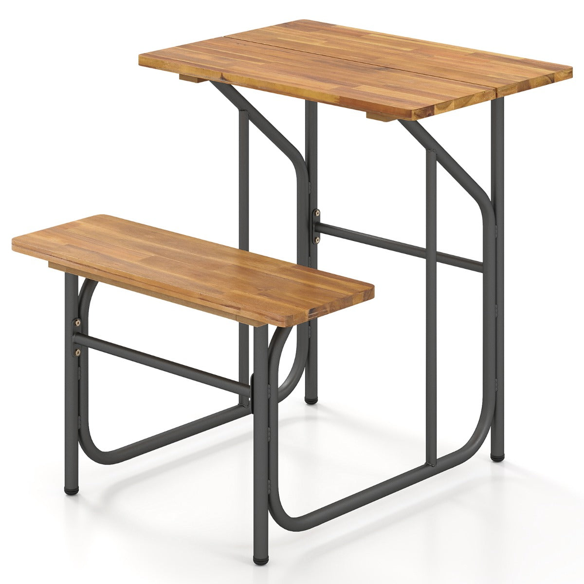 Livsk costway patio tafel en bank set picknicktafel met zitplaats aan een kant blad van acaciahout en metalen poten 1 1