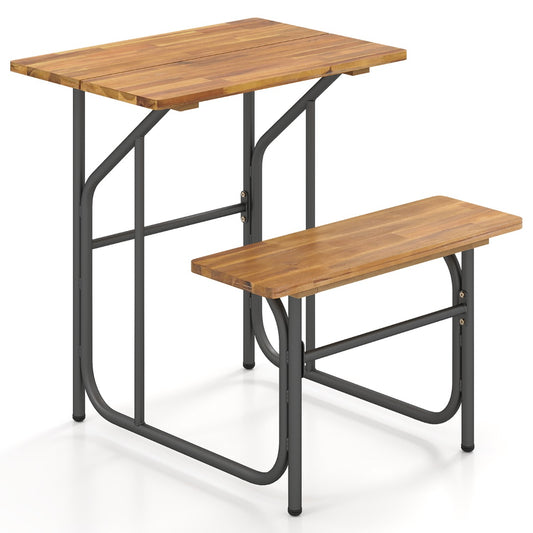 Livsk costway patio tafel en bank set picknicktafel met zitplaats aan een kant blad van acaciahout en metalen poten