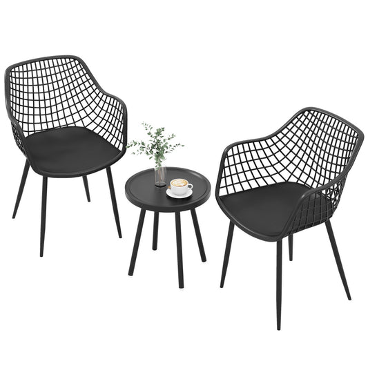 LIVSK Bistroset - 2 Stoelen en Koffietafel - Ergonomisch en Verstelbare Voetsteunen - Duurzaam PP en Metaal - Zwart